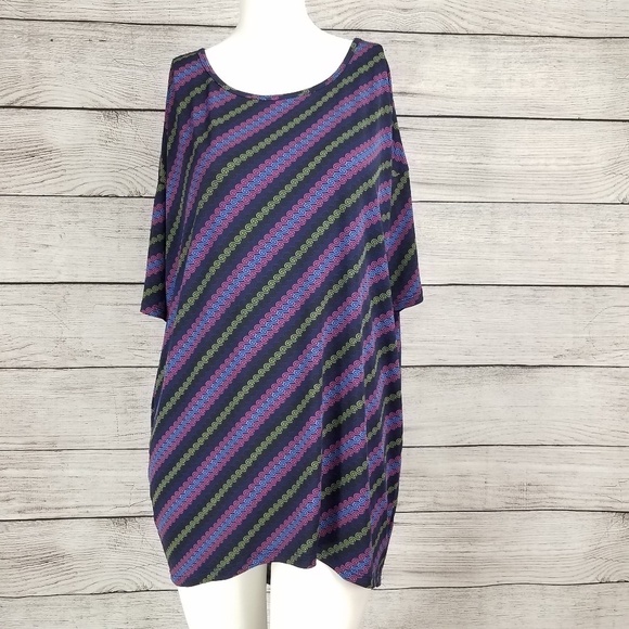 Lularoe XS High Low Tunic Top Diagonal Stripe Short Sleeve - Picture 1 of 6